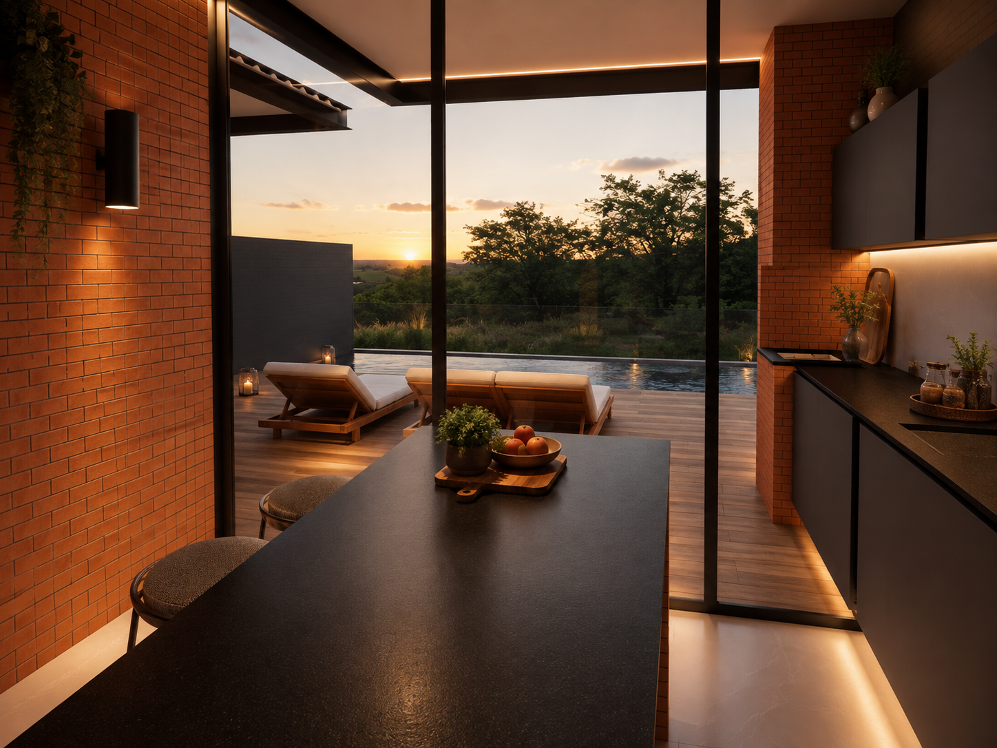 Área externa renderizada com piscina